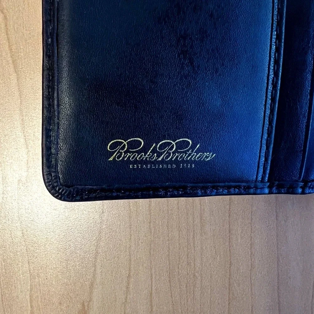 Vintage‎ Brooks Brothers Men's Black Leather Tri Fold Wallet Zip Coin Pocket